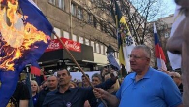 Šešelj zapalio zastave EU i NATO