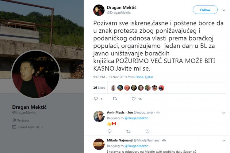 Mektić pozvao borce da javno unište boračke knjižice