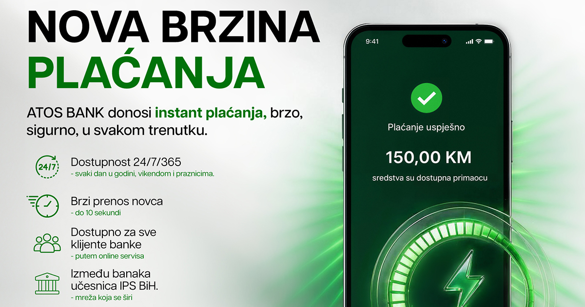 ATOS BANK uvela instant plaćanja za klijente