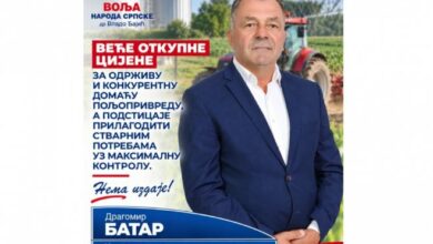 Batar poručuje da su poljoprivredni podsticaji i veće otkupne cijene ključni za jačanje sela