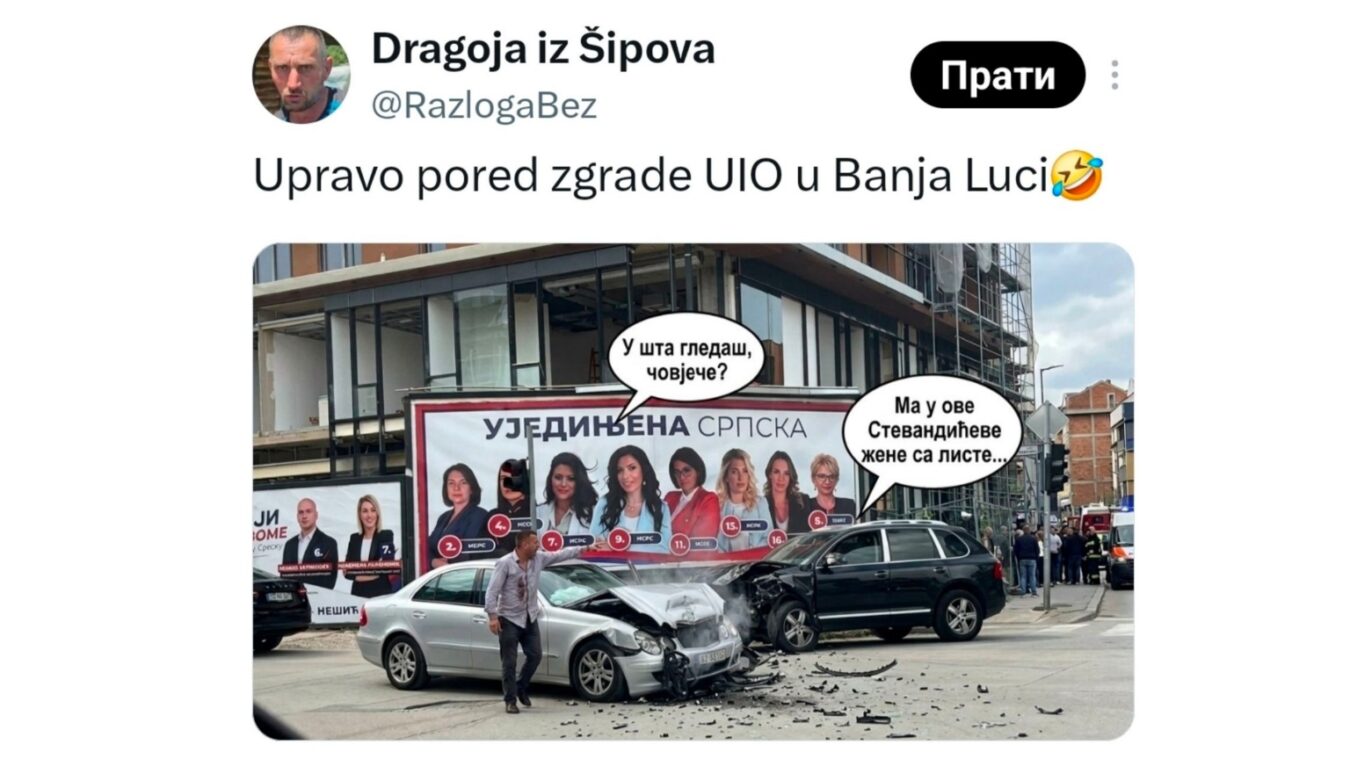 Šala na društvenim mrežama: Da li je plakat Ujedinjene Srpske izazvao udes u Banjaluci