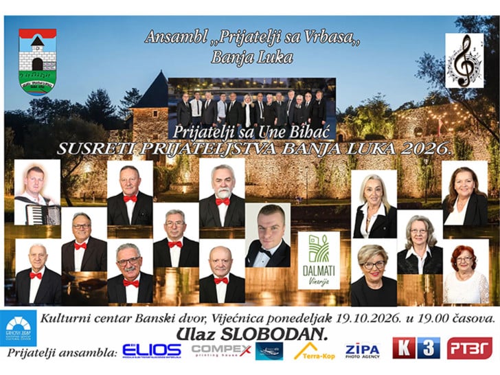 Prijatelji sa Vrbasa priređuju koncert u Banskom dvoru