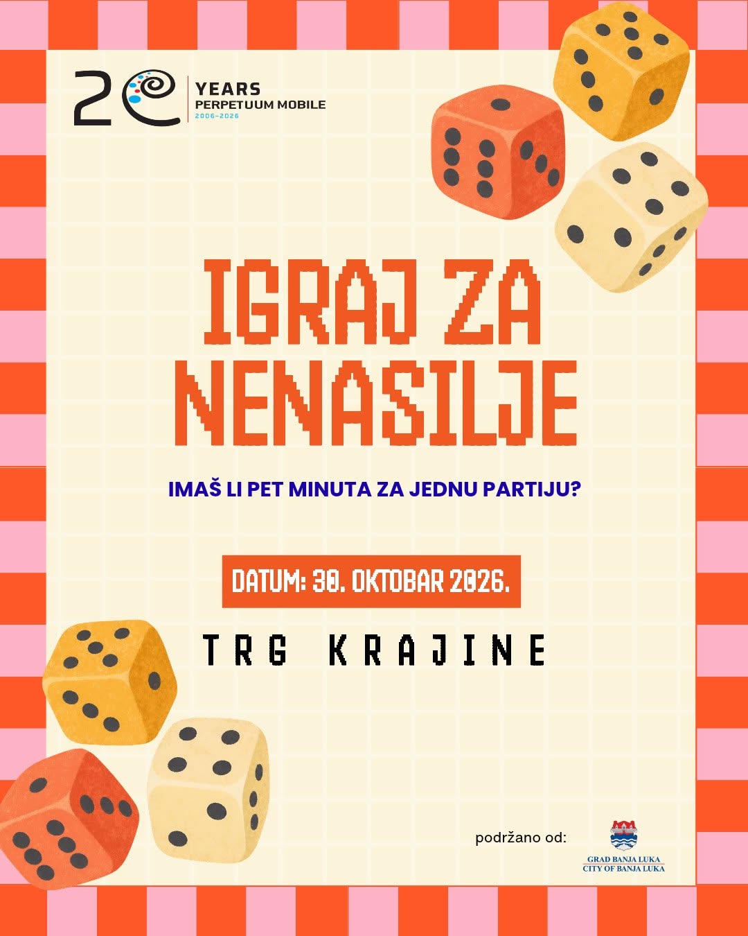 Igra protiv nasilja u petak na banjalučkom Trgu Krajine